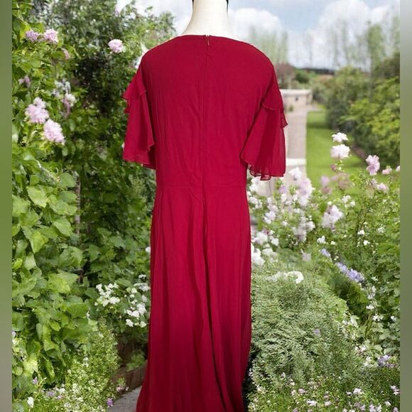 SHEIN Curve Belle Plus Butterfly Sleeve Ruffle Trim Split Thigh Chiffon Size 4XL - Picture 4 of 6